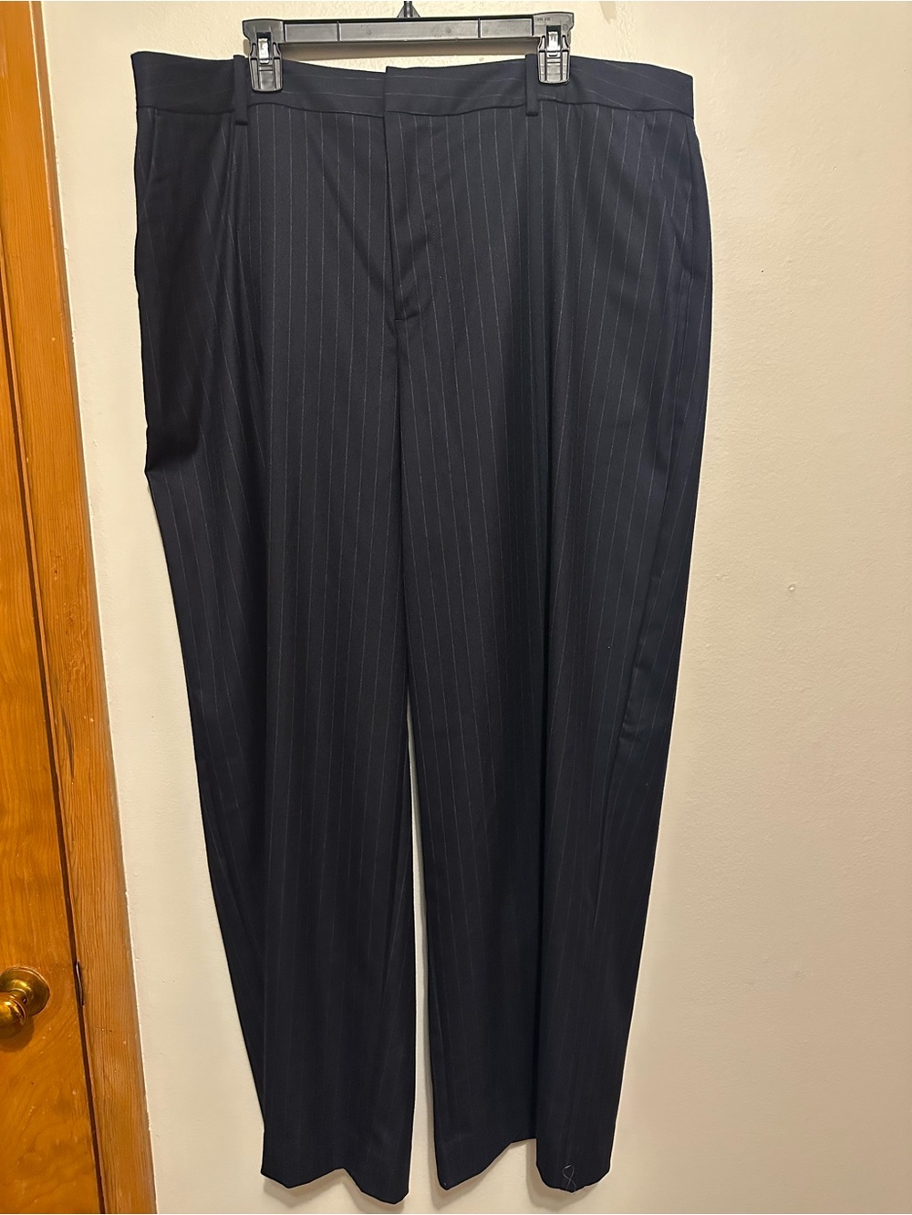Ashley Graham Women Plus Size Navy Pinstripe Wide Leg Trouser Pants 18W
